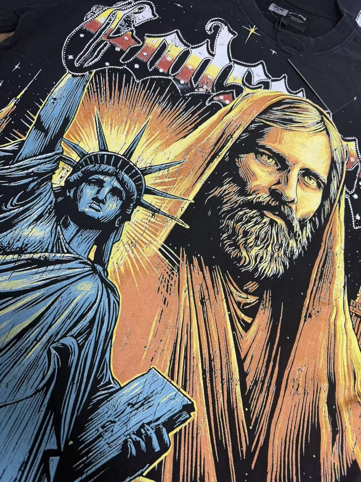 Godspeed Washed Black Statue Graphic T-Shirt — detail